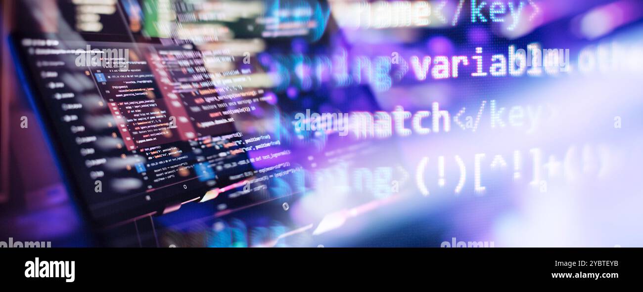 Running Computer data programming. Coding script text on screen ...