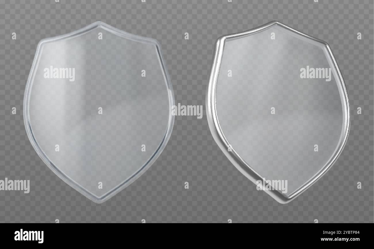 Transparent white glass shield with silver metal border front and side ...