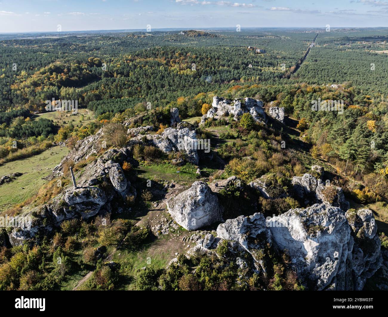 Polish Jurassic Highland Mountainl Zborow in autumn. Aerial drone view ...