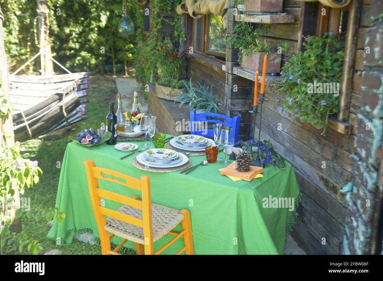 Set Table Outdoors In Rustic Setting In Summer Stock Photo Alamy Set table outdoors in rustic setting in summer stock photo alamy