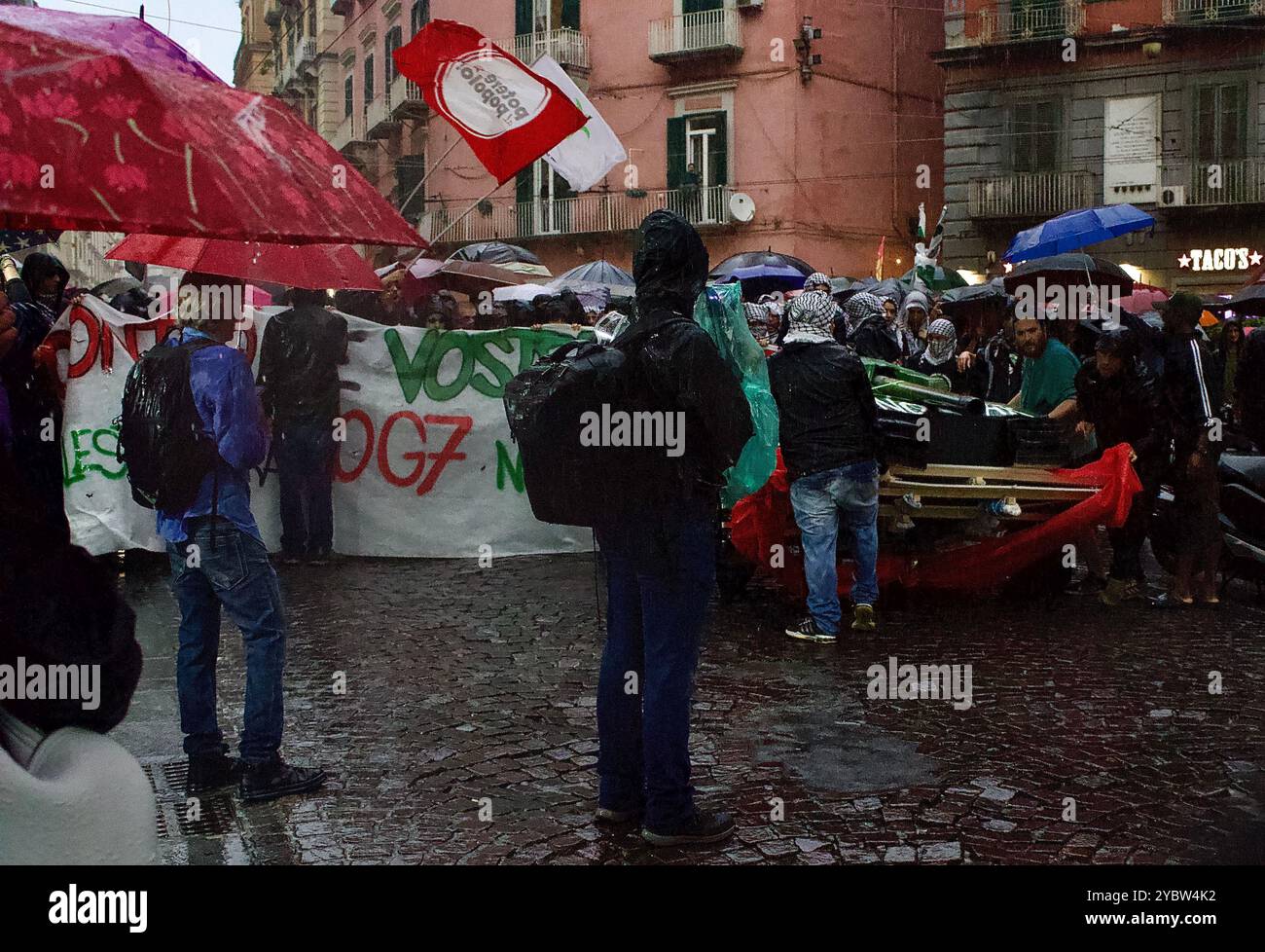 Naples, Italy, 19 october, 2024, clashes against the police in Naples during the demonstration against the G7 defense summit Stock Photo