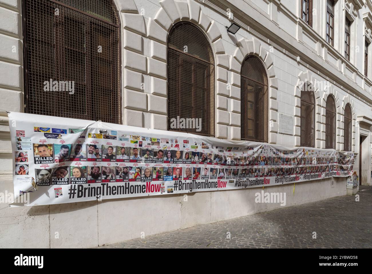 A makeshift memorial for Victims of the Hamas terror attacks on Israel at Rome Jewish Quarter Stock Photo