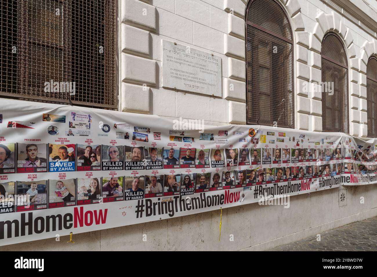 A makeshift memorial for Victims of the Hamas terror attacks on Israel at Rome Jewish Quarter Stock Photo