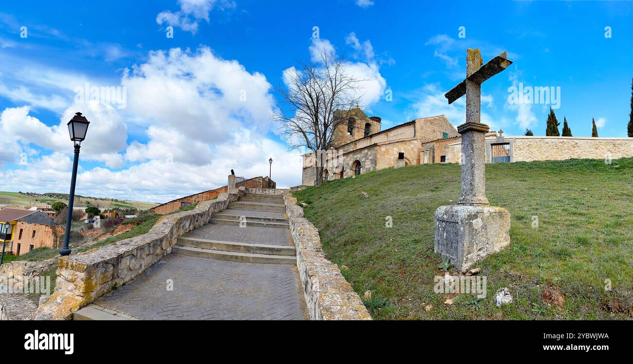 Stairs to the church. Fresno de la Fuente, Segovia province, Castilla Leon, Spain. - Smartphone Captured Stock Image