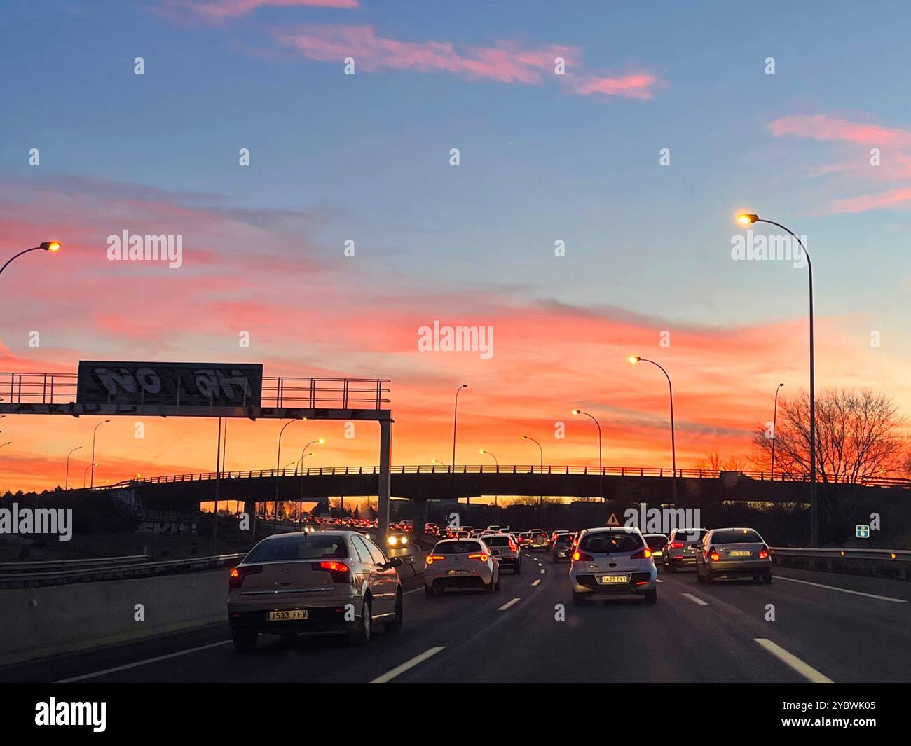 Traffic in motorway at dusk. - Smartphone Captured Stock Image