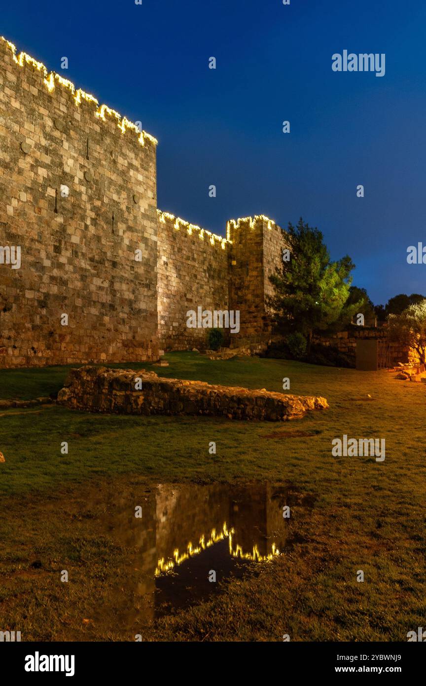 A section of the ancient stone ramparts and walls of the Old City of ...