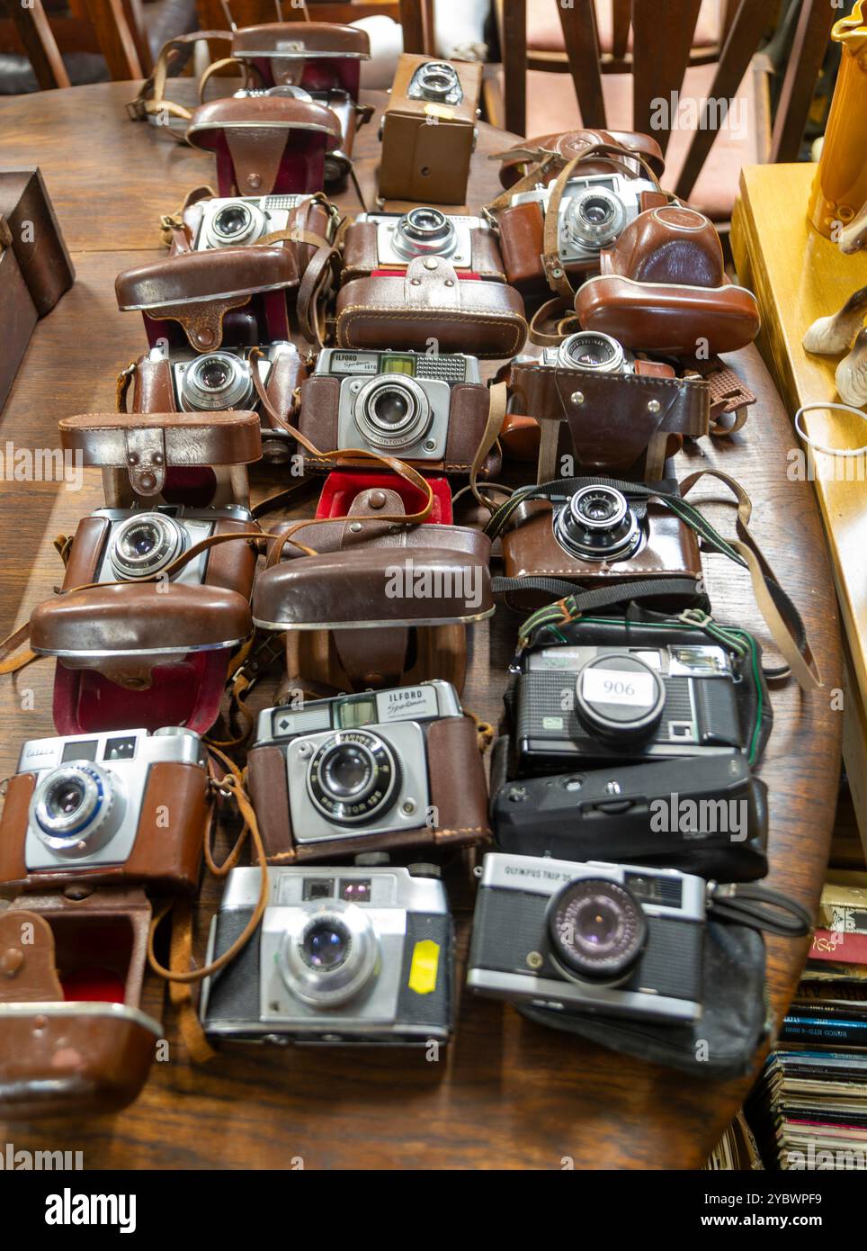 A collection of vintage cameras on display at auction, UK Stock Photo ...