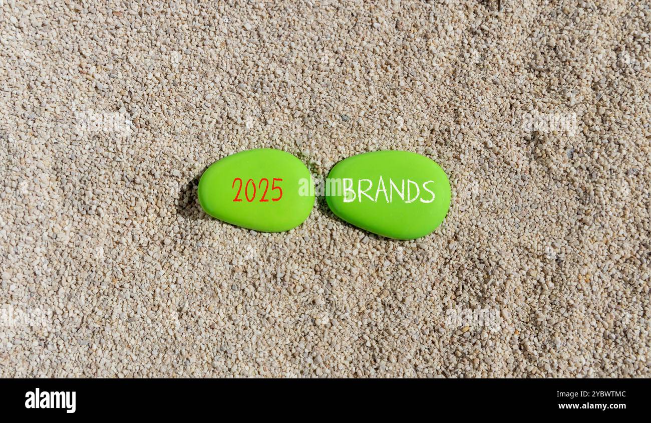Planning 2025 Brands New Year Symbol Concept Words 2025 Brands On Planning 2025 Brands New Year Symbol Concept Words 2025 Brands On Beautiful Green Stones Beautiful Sand Sea Beach Background Business 2025 Brands N 2YBWTMC 
