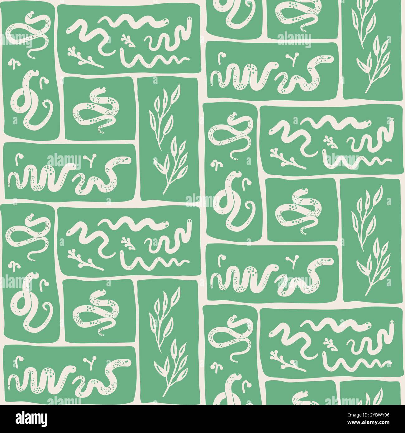 Snakes patchwork seamless pattern arranged in rectangular segments. Animalistic vector continuous ornament. Stock Vector