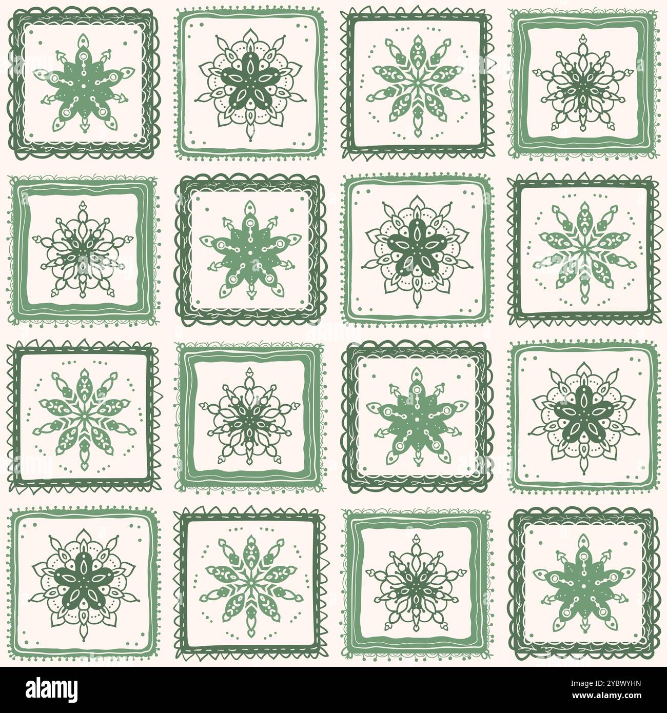 Green backsplash seamless pattern with abstract ornament. Geometric scribble endless background. Vector hand drawn illustration. Stock Vector