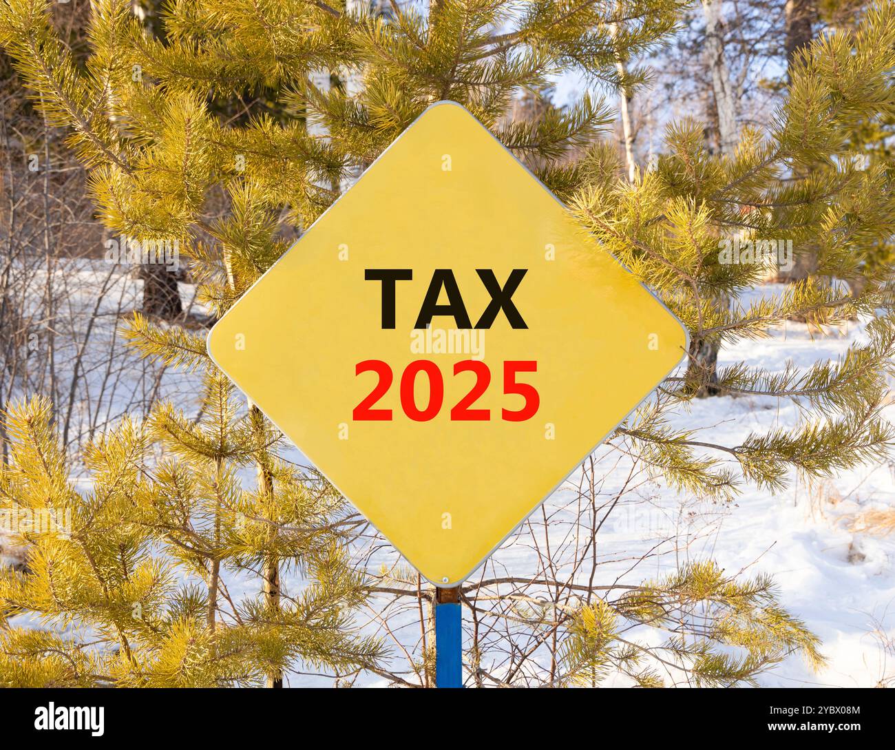Planning tax 2025 new year symbol. Concept words Tax 2025 on beautiful yellow road sign
