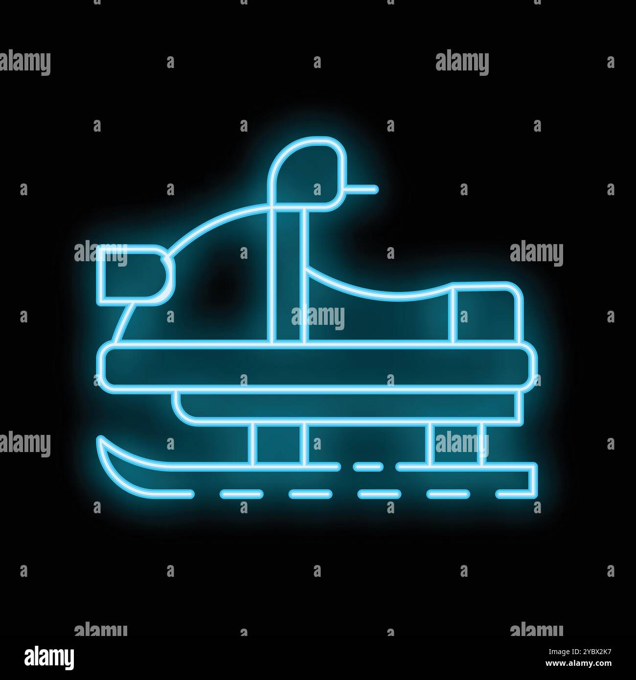 Blue neon icon of a snowmobile glowing on a dark background, perfect ...