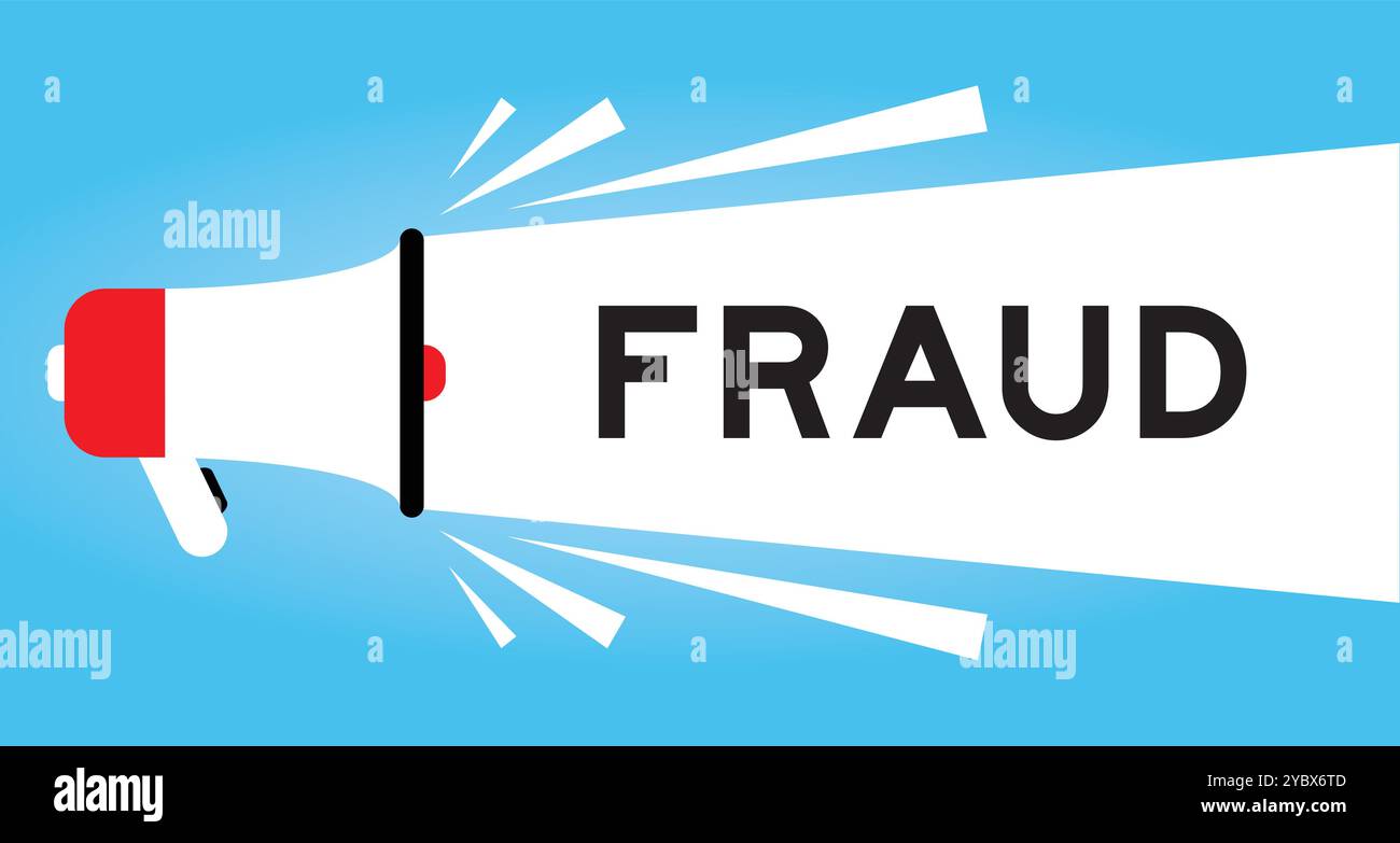 Color megaphone icon with word fraud in white banner on blue background ...