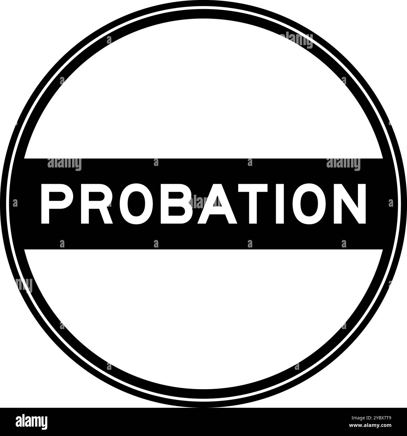 Black color round seal sticker in word probation on white background ...