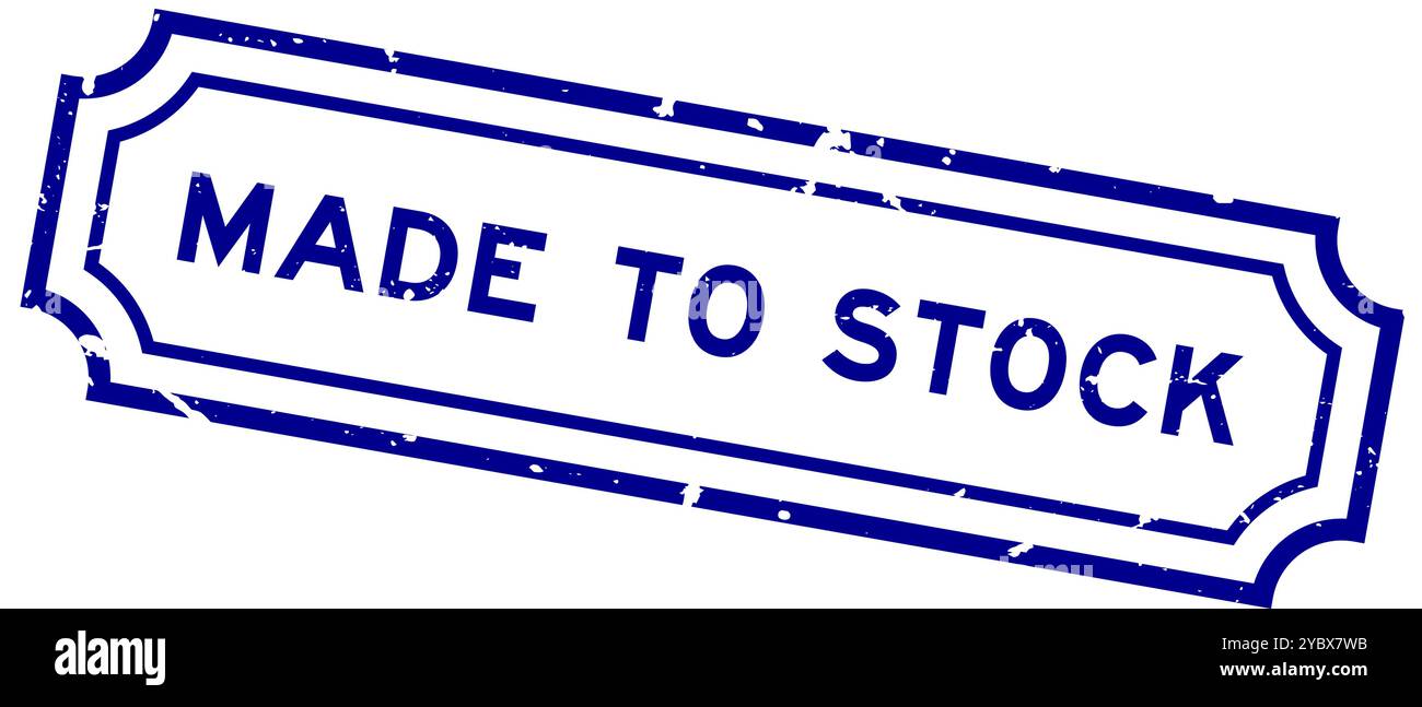 Grunge blue made to stock word rubber seal stamp on white background ...