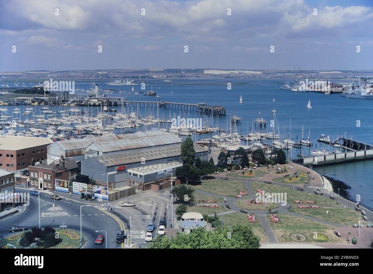 Aerial view of Portsmouth harbour taken from Gosport, Hampshire, England, UK. Circa 1986 Stock Photo