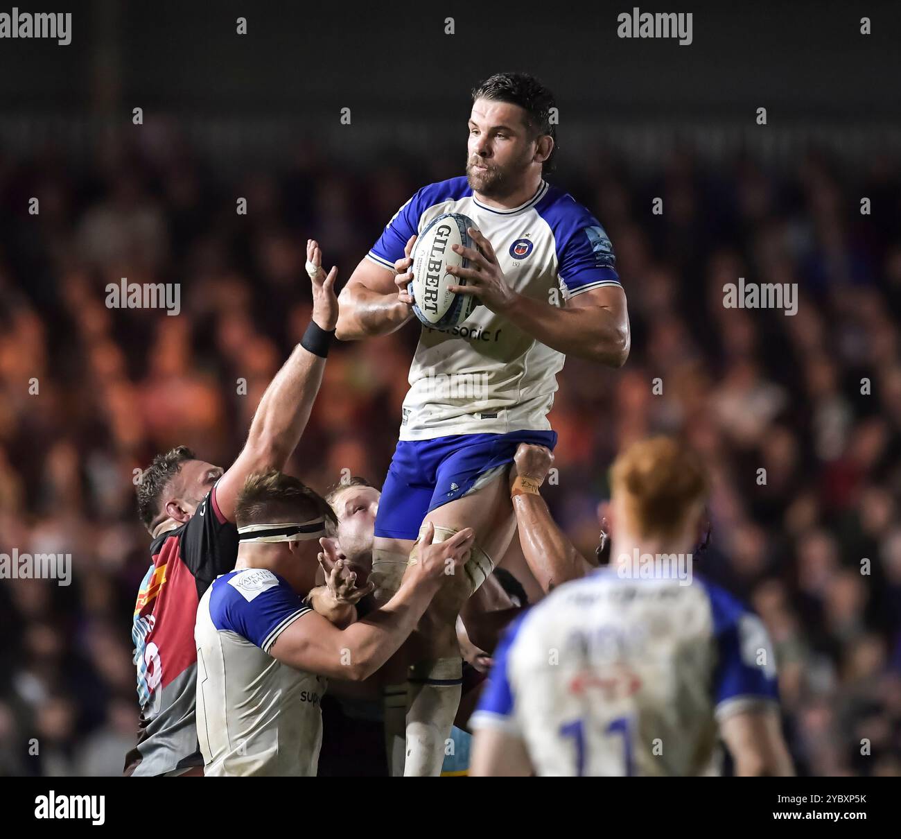 Charlie Ewels of Bath Rugby in action during the Gallagher Premiership match between Harlequins v Bath Rugby, The Stoop, Twickenham, London UK on Saturday 19th 2024. Photo by Gary Mitchell Stock Photo