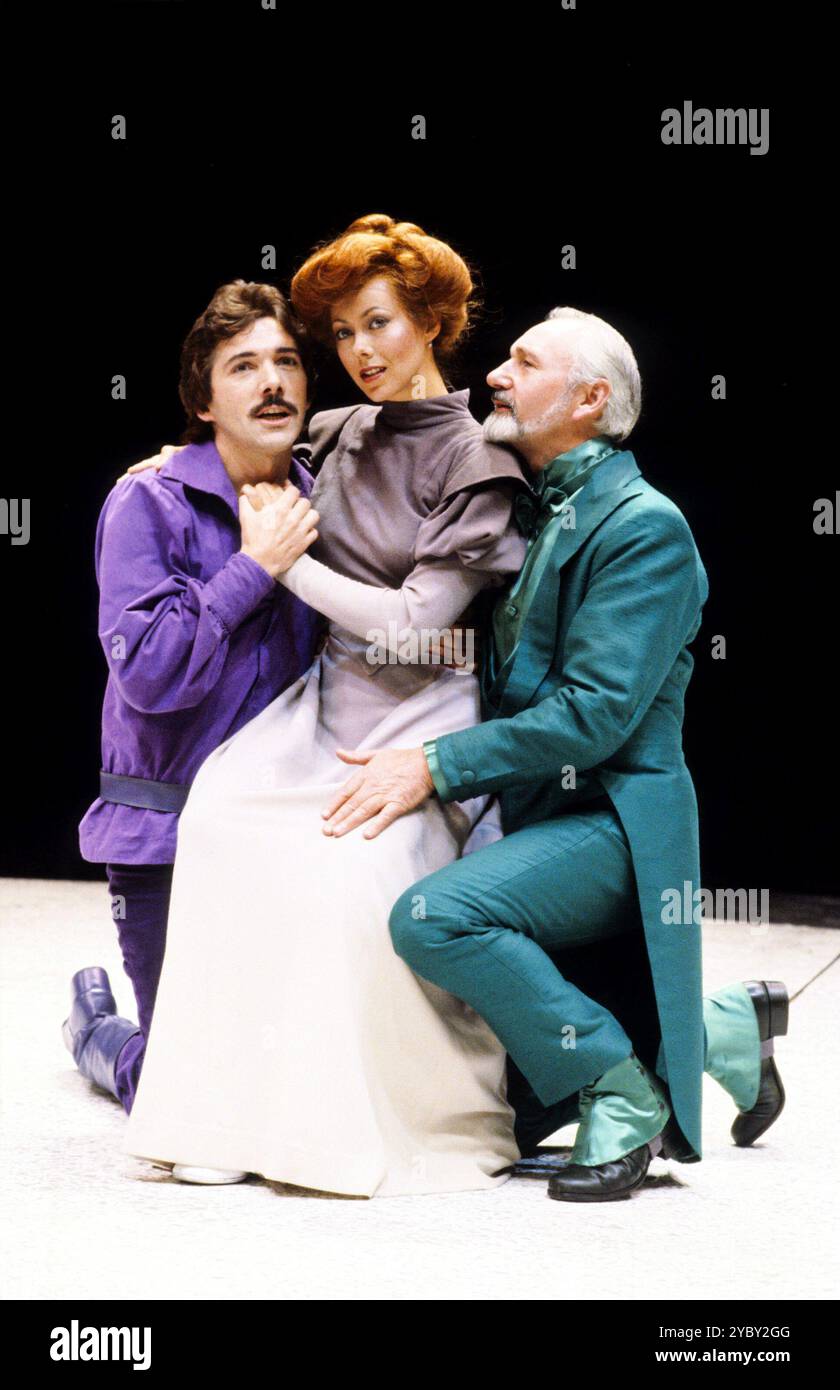 l-r: Frank Grimes (Eilert Loevberg), Jenny Agutter (Hedda Gabler), Denis Holmes (Judge Brack) in HEDDA at the Roundhouse, London NW1  06/08/1980  adapted by Charles Marowitz from 'Hedda Gabler' by Ibsen  design: Timian Alsaker  director: Charles Marowitz Stock Photo