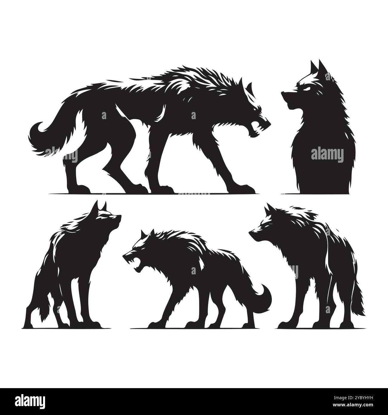 Set of werewolf silhouettes isolated on a white background, Vector ...