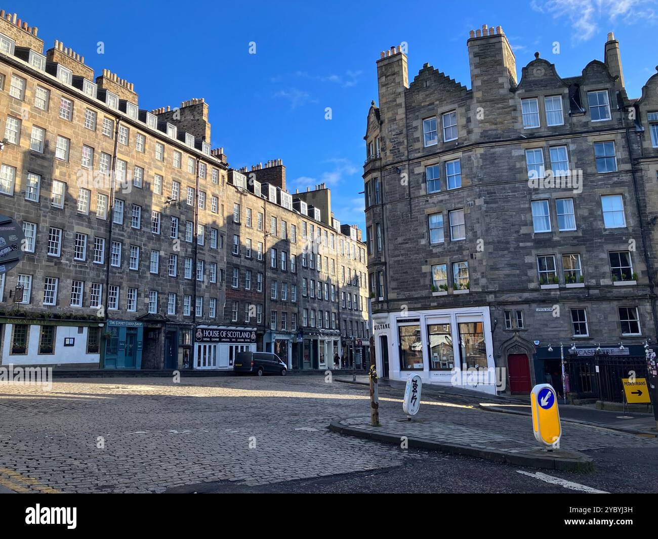 Buildings on The Royal Mile by Castle Hill and Lawnmarket. Edinburgh, Scotland, United Kingdom. 16th March 2024. - Smartphone Captured Stock Image