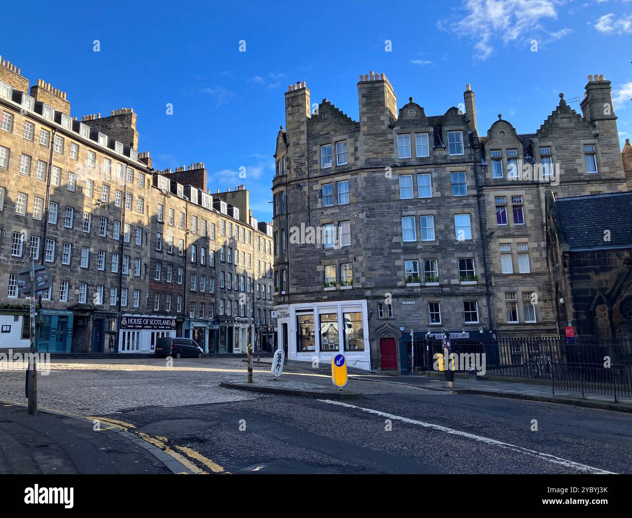 Buildings on The Royal Mile by Castle Hill and Lawnmarket. Edinburgh, Scotland, United Kingdom. 16th March 2024. - Smartphone Captured Stock Image