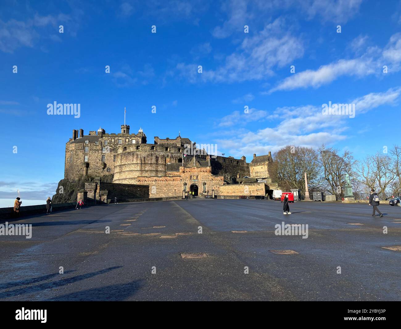 Looking towards Edinburgh Castle at the end of The Royal Mile. Edinburgh, Scotland, United Kingdom. 16th March 2024. - Smartphone Captured Stock Image