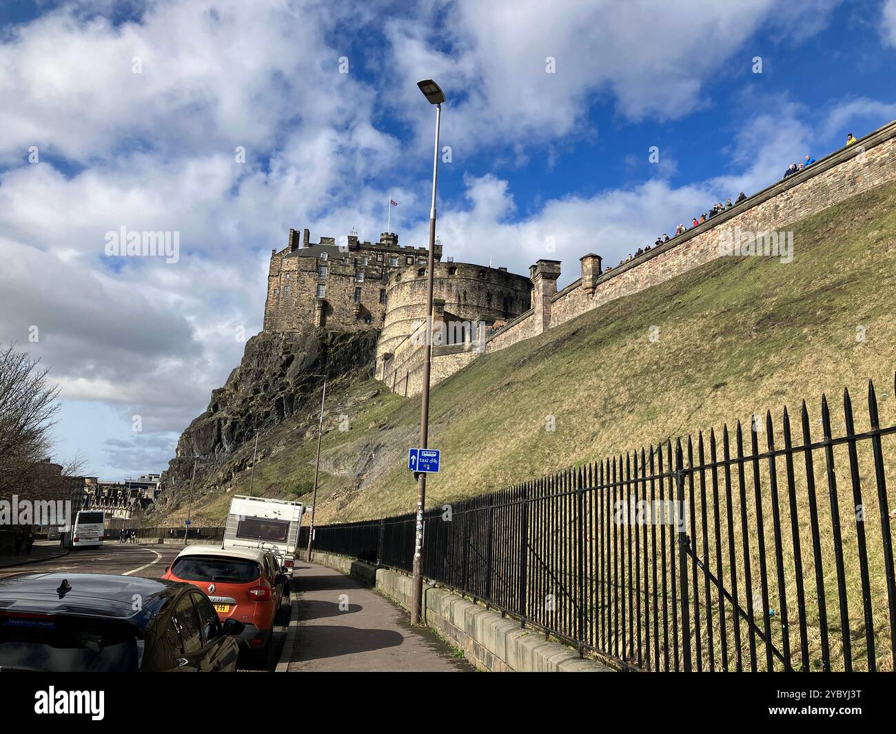 Edinburgh Castle viewed from below on Johnston Terrace. Edinburgh, Scotland, United Kingdom. 16th March 2024. - Smartphone Captured Stock Image