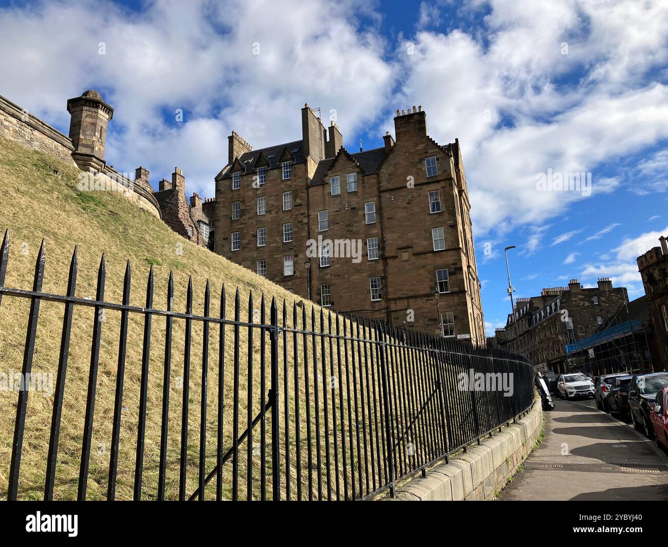 Traditional Architecture on Johnston Terrace near Edinburgh Castle. Edinburgh, Scotland, United Kingdom. 16th March 2024. - Smartphone Captured Stock Image