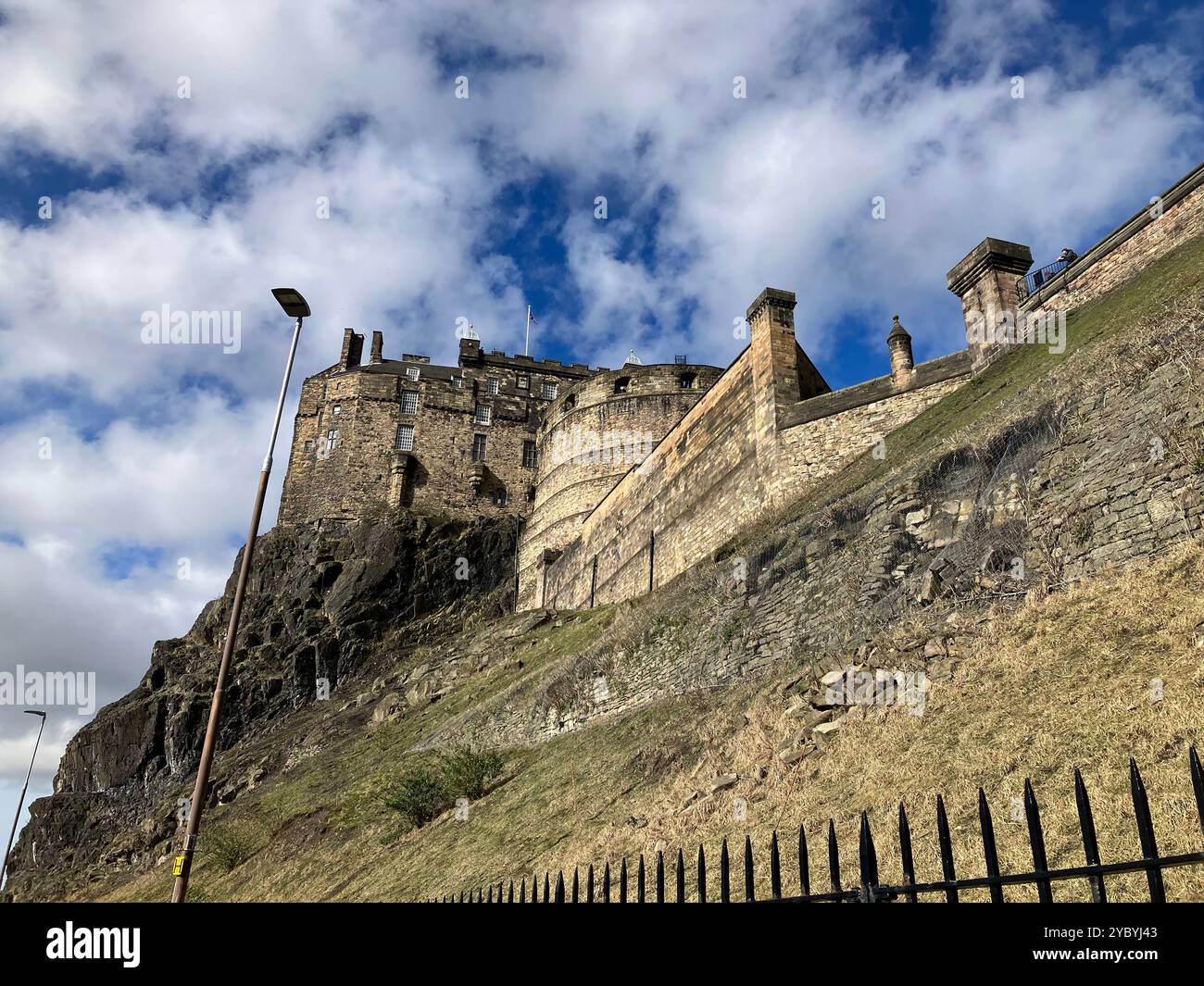 Edinburgh Castle viewed from below on Johnston Terrace. Edinburgh, Scotland, United Kingdom. 16th March 2024. - Smartphone Captured Stock Image