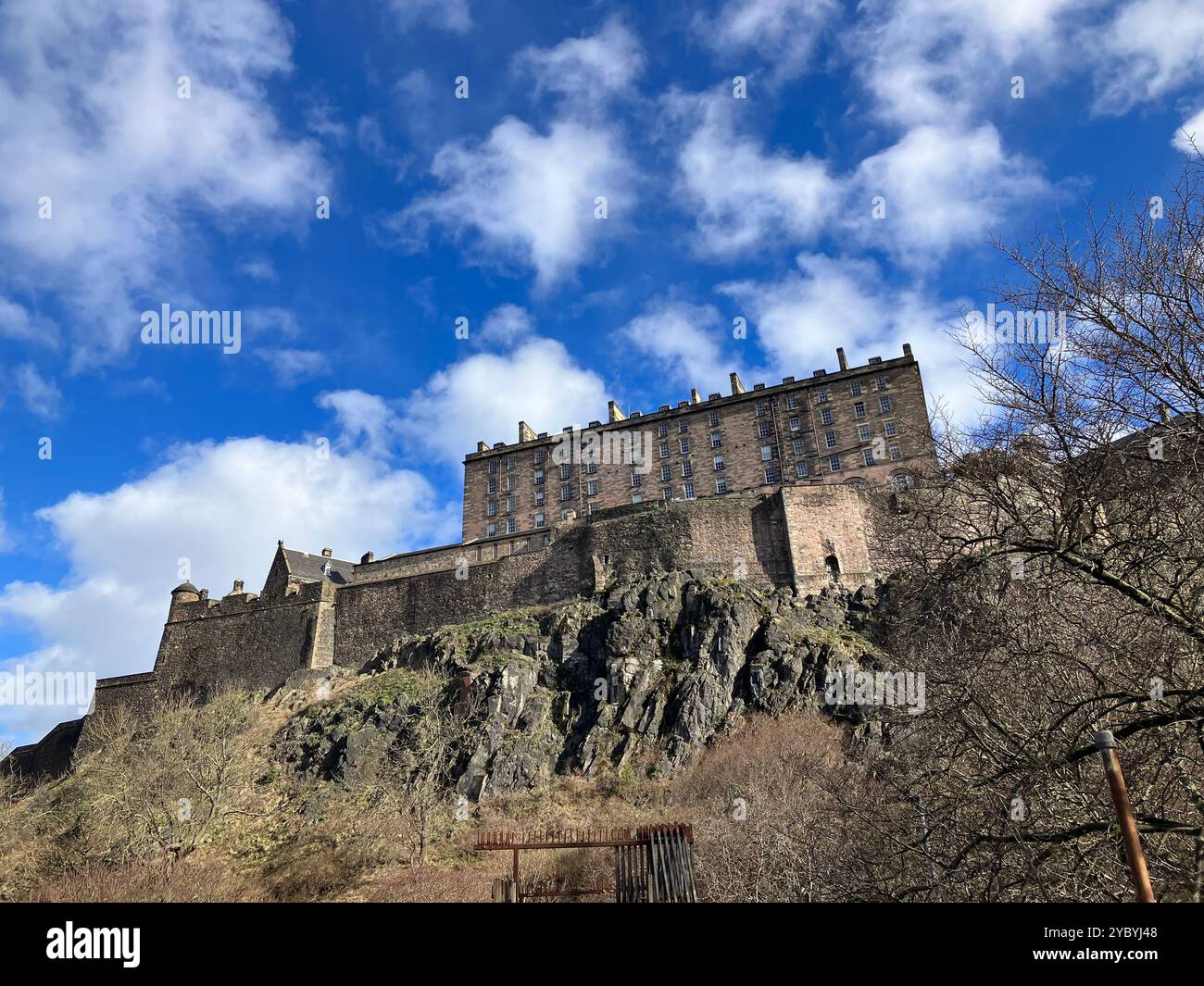 Edinburgh Castle seen from below. Edinburgh, Scotland, United Kingdom. 16th March 2024. - Smartphone Captured Stock Image