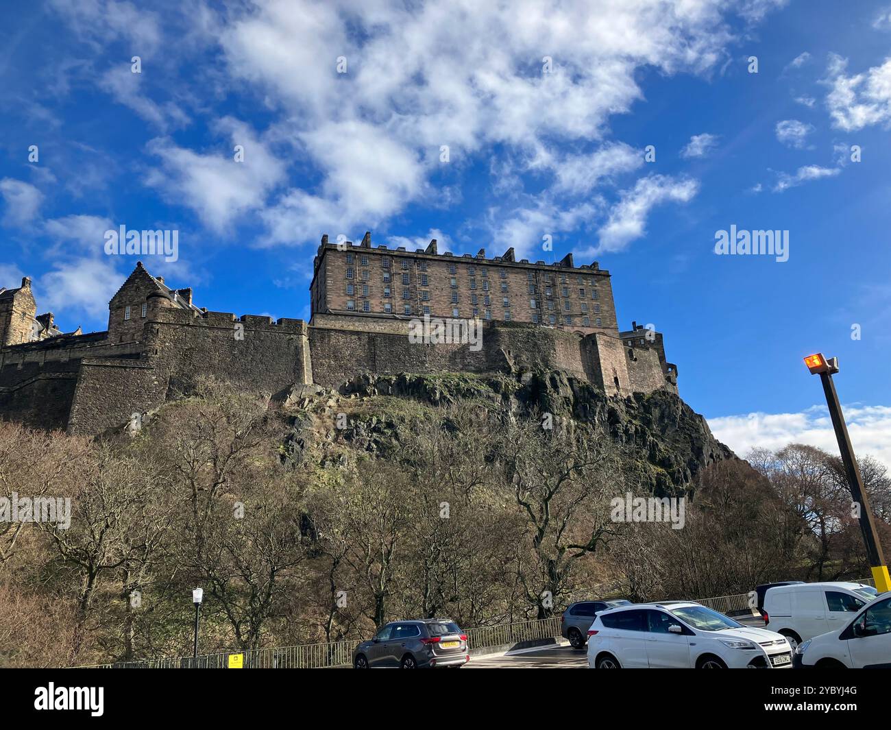 Edinburgh Castle seen from below. Edinburgh, Scotland, United Kingdom. 16th March 2024. - Smartphone Captured Stock Image