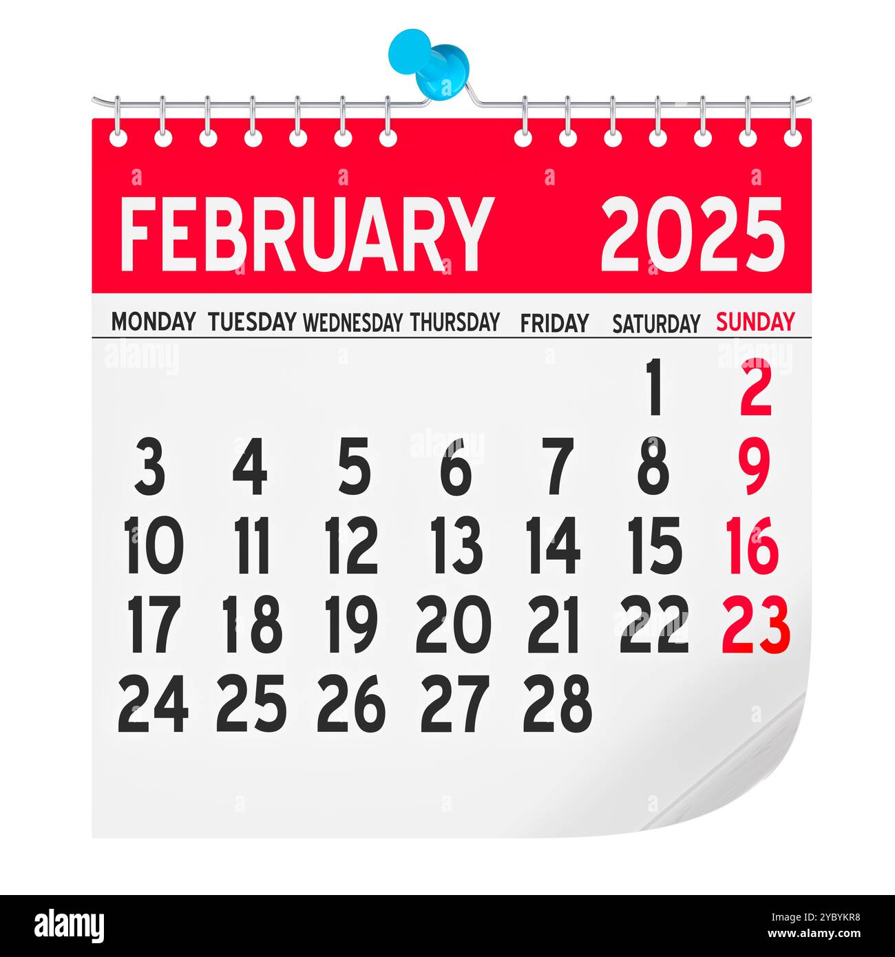 February 2025 Monthly Wall Calendar, 3D rendering isolated on white ...