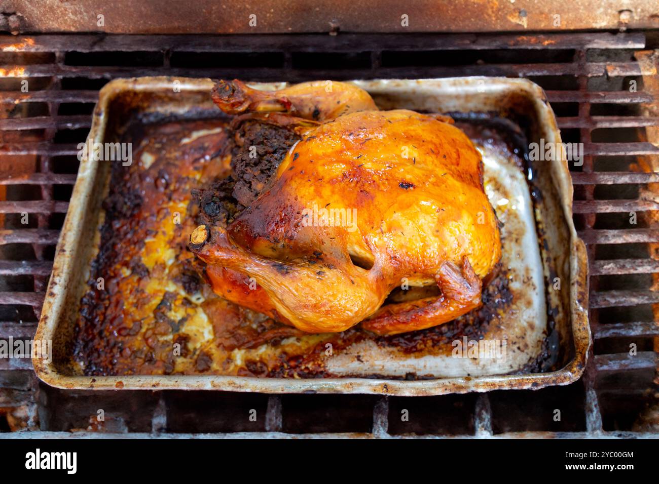 Rustic roast chicken stuffed with farofa Stock Photo - Alamy