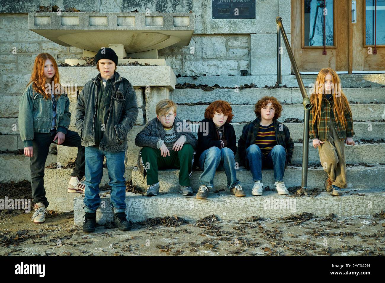 RELEASE DATE: November 8, 2024. TITLE: Best Christmas Pageant Ever. STUDIO: Lionsgate. DIRECTOR: Dallas Jenkins. PLOT: Nobody is ready for the mayhem and surprises that ensue when six of the worst youngsters disrupt the town's yearly Christmas performance. STARRING: Beatrice Schneider as Imogene Herdman, Mason Nelligan as Ralph Herdman, Matthew Lamb as Claude Herdman, Ewan Matthys Wood as Leroy Herdman, Essek Moore as Ollie Herdman and Kynlee Heiman as Gladys Herdman. (Credit Image: © Lionsgate/Entertainment Pictures/ZUMAPRESS.com) EDITORIAL USAGE ONLY! Not for Commercial USAGE! Stock Photo