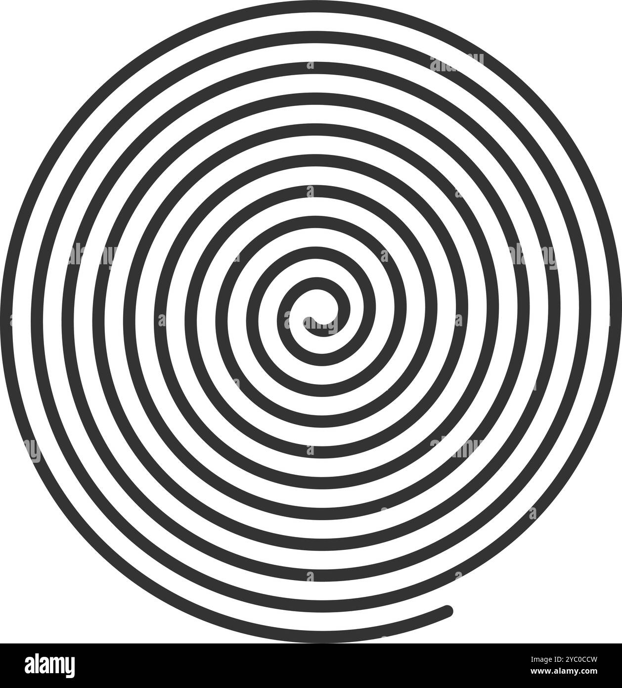 Spiral shape. Whirlpool, vortex or tornado, pinwheel or spin, headache or bizarre symbol. Visual illusion effect. Snail shell print isolated on white background. Vector graphic illustration. Stock Vector