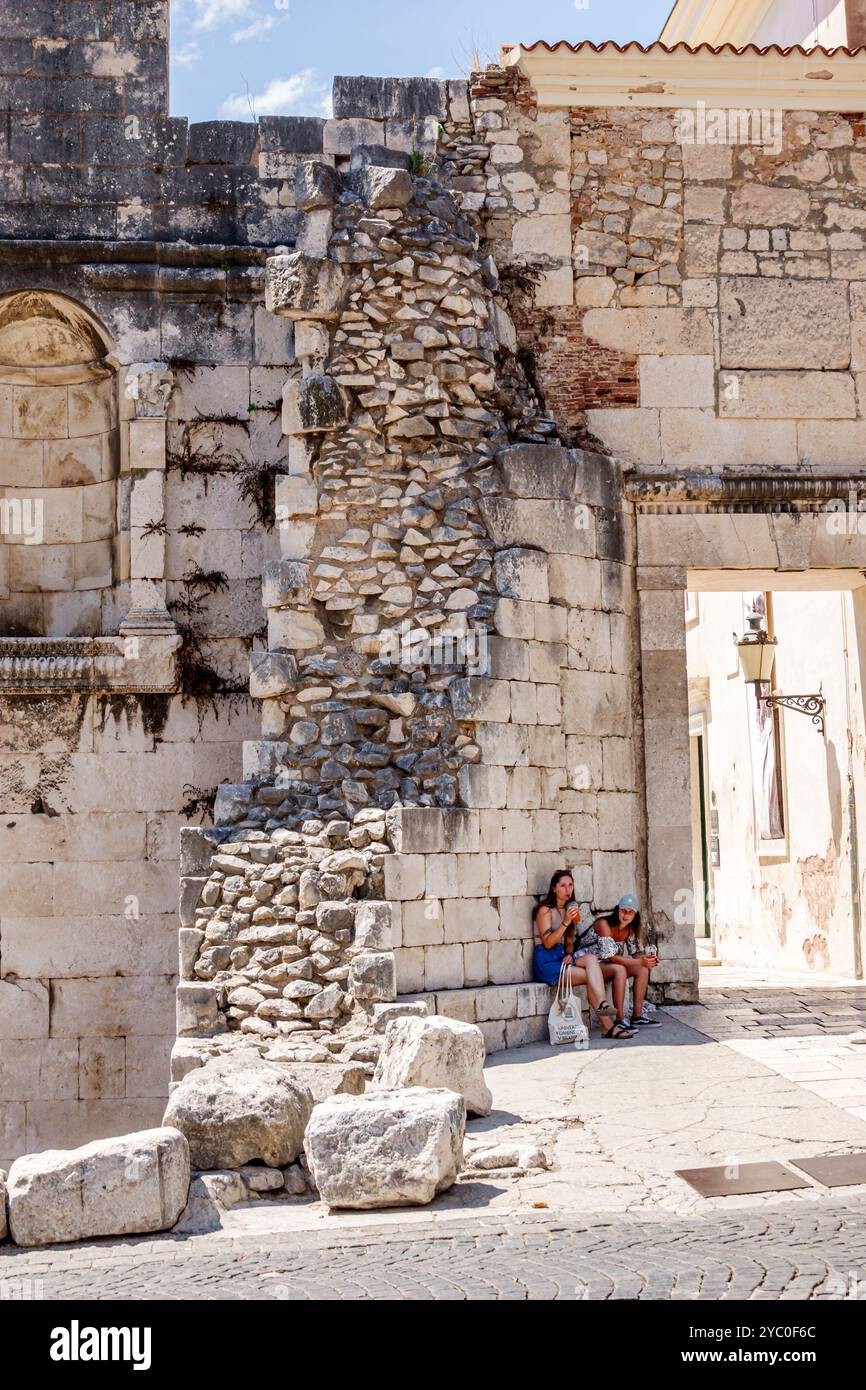 Split Croatia,Old Town,Silver Gate Srebrena vrata,historical landmark,Diocletian's Palace Dioklecijanova palaca entrance,Roman architectural detail,Cr Stock Photo