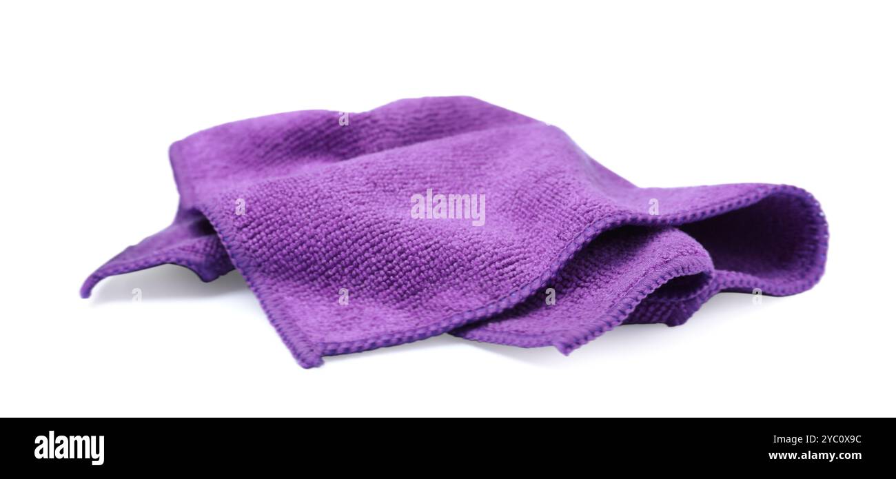 Clean purple microfiber cloth isolated on white Stock Photo