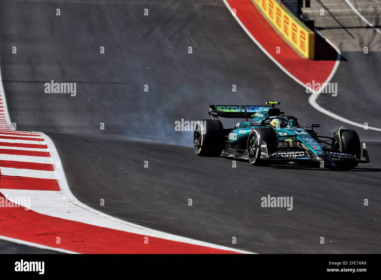 Austin, USA. 20th Oct, 2024. Fernando Alonso (ESP) Aston Martin F1 Team AMR24 locks up under braking. 20.10.2024. Formula 1 World Championship, Rd 19, United States Grand Prix, Austin, Texas, USA, Race Day. Photo credit should read: XPB/Alamy Live News. Stock Photo