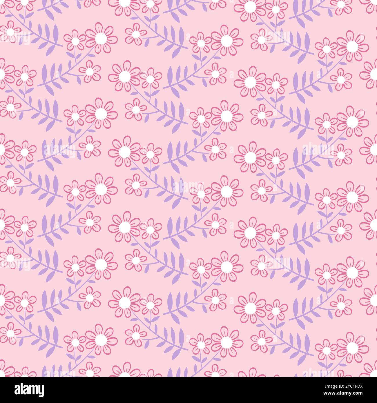 Hand drawn vector seamless floral pattern with pink flowers. Lovely ...
