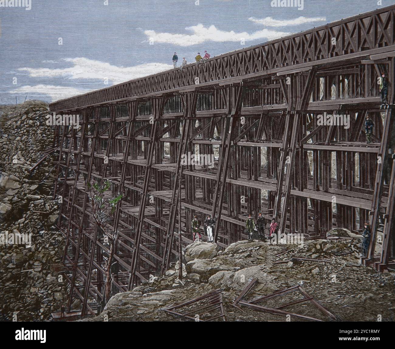 USA. The Dale Creek Bridge, Wyoming. The engineering marvels of the Union Pacific Railroad. Was 225 feets hight and 500 feet long. The Illustrated Lon Stock Photo