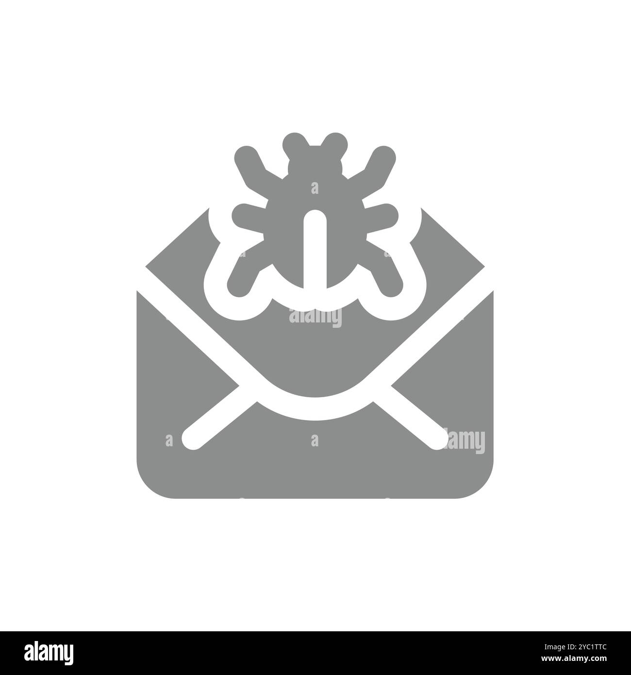 Email with virus or spyware vector icon. Fishing, bug with e mail or spam symbol. Stock Vector