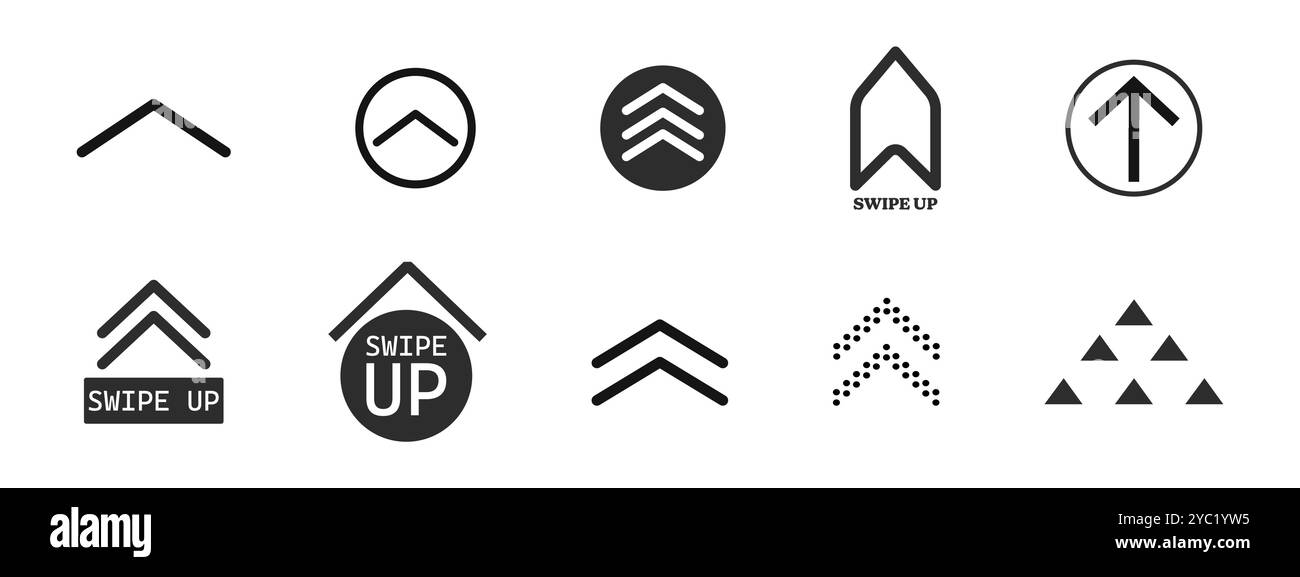 Swipe up slide arrow button, scroll ui icon. Interface simple sign, set ...