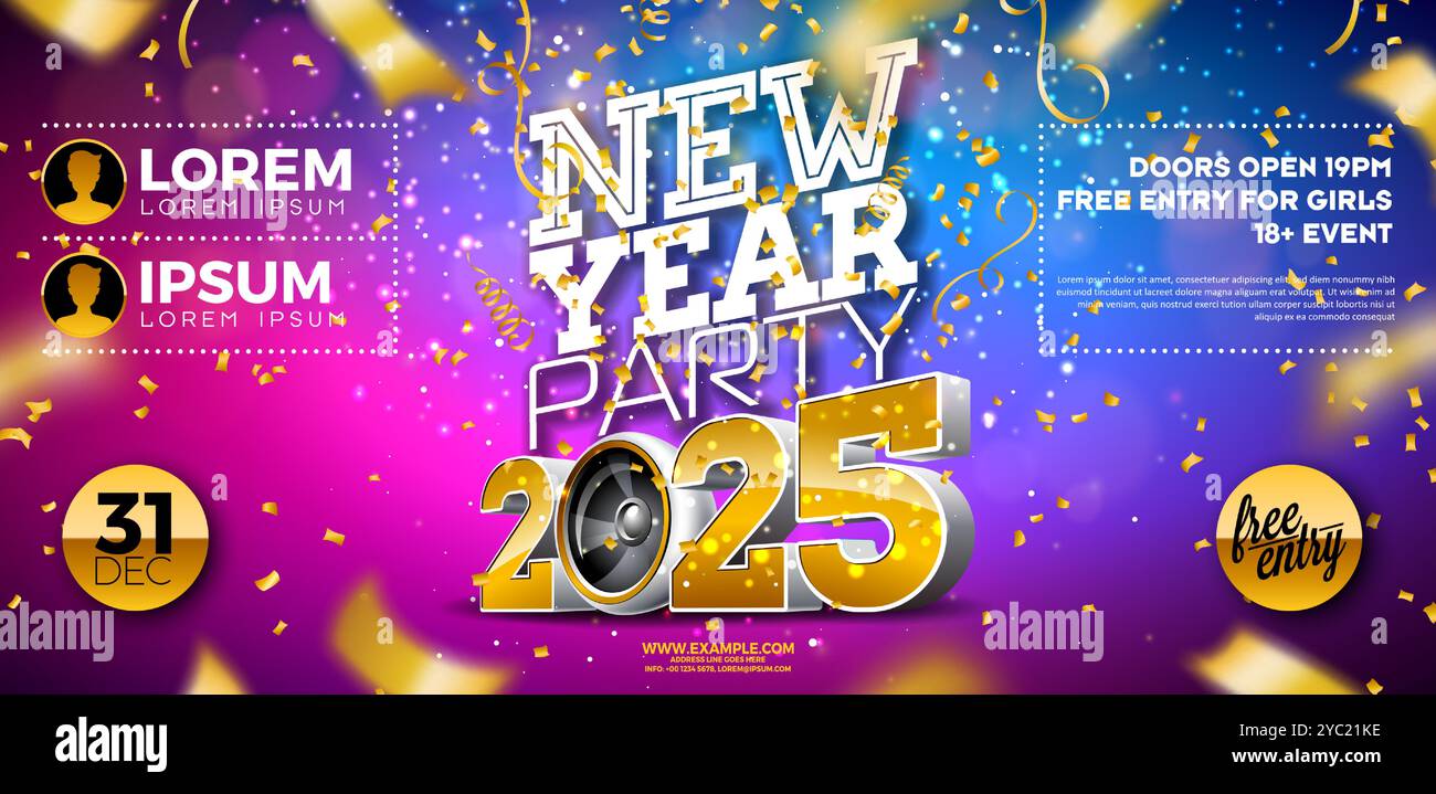 Happy New Year 2025 Party Celebration Banner Template Illustration with ...