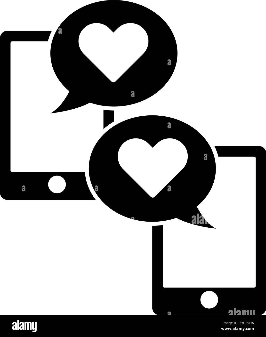 Dating app silhouette icon on smartphone. Editable vector. Stock Vector