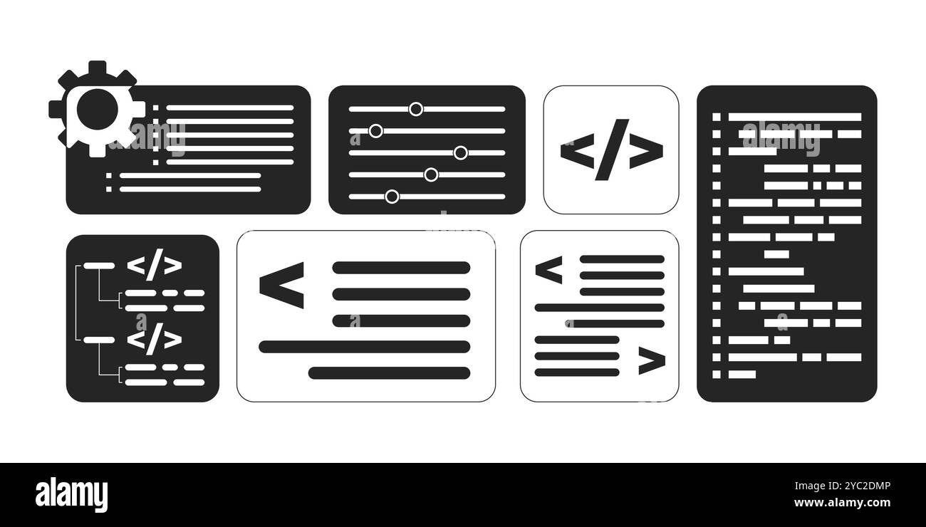 Software development programming interface black and white 2D line ...