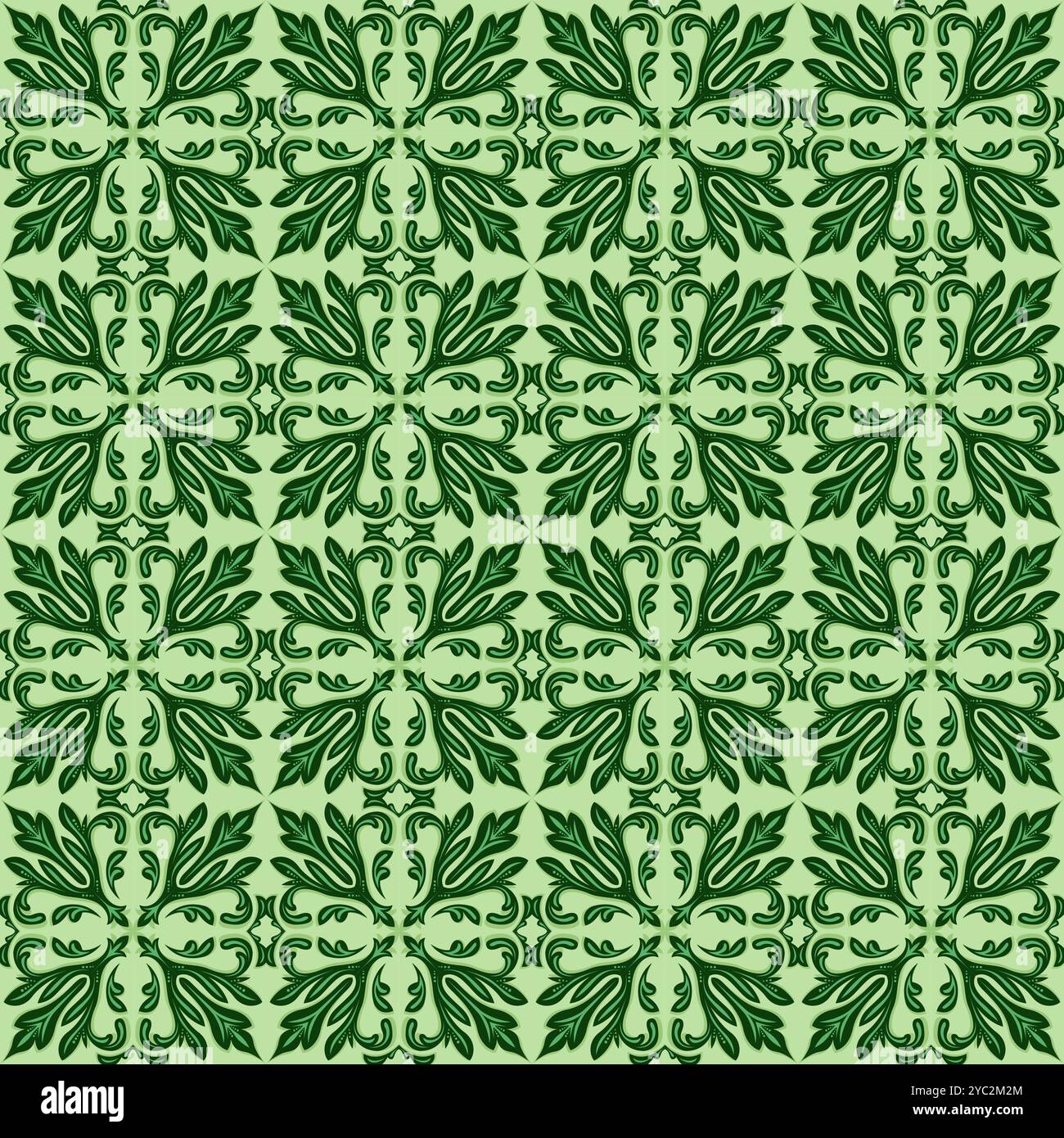 Mediterranean ceramic tile pattern green color. talavera pattern vector Stock Vector