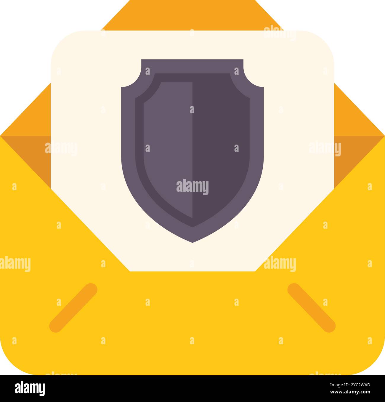 Open yellow envelope with a shield icon on a letter, representing secure email and data protection Stock Vector