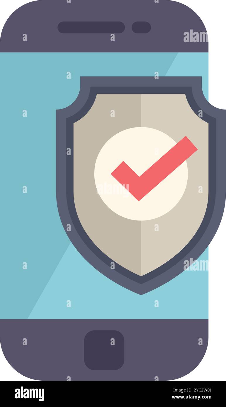 Smartphone is displaying a security shield with a check mark, indicating successful protection Stock Vector