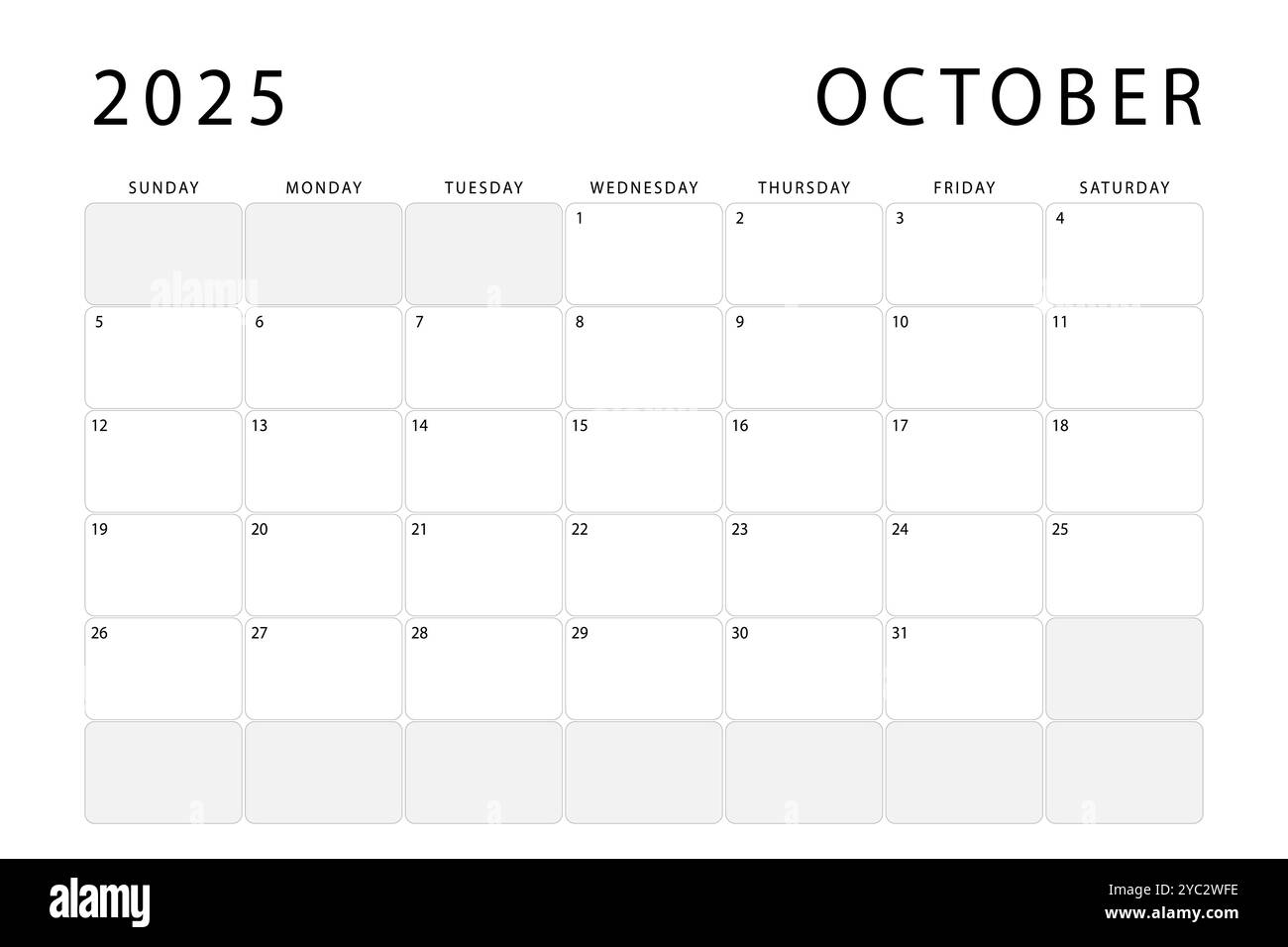 October 2025 monthly planner. Calendar template. Sunday start. Vector design Stock Vector Image