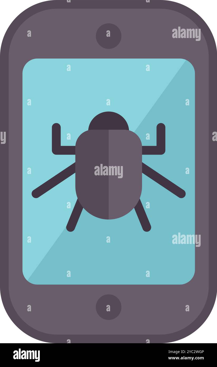 Smartphone is showing a virus malware bug on the screen Stock Vector